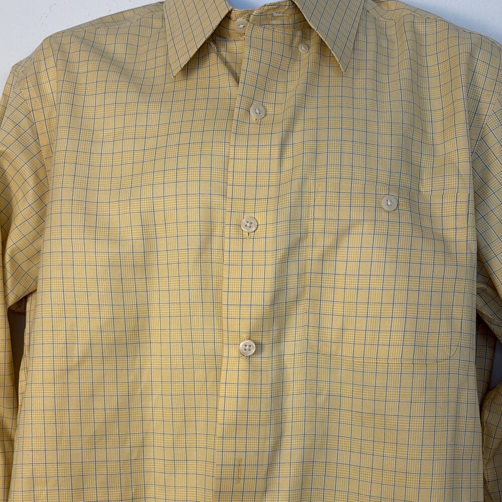 Orvis Wrinkle Free Men’s M Yellow Blue White Check Cotton Button-Up Long Sleeve